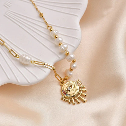 Evil Eye Fresh Water Pearl Necklace