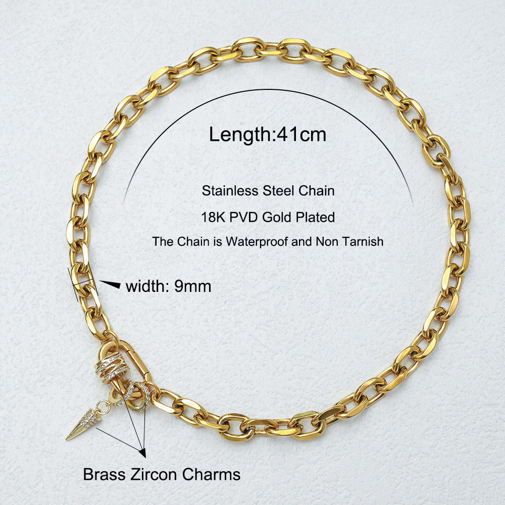 Carabiner Spike Necklace-Gold