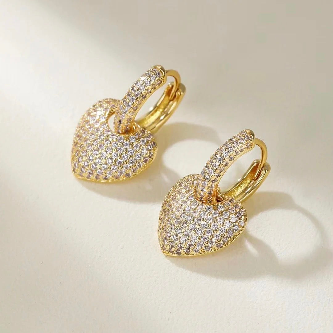 Studded Heart & Ring 2 in 1 Earrings-Gold