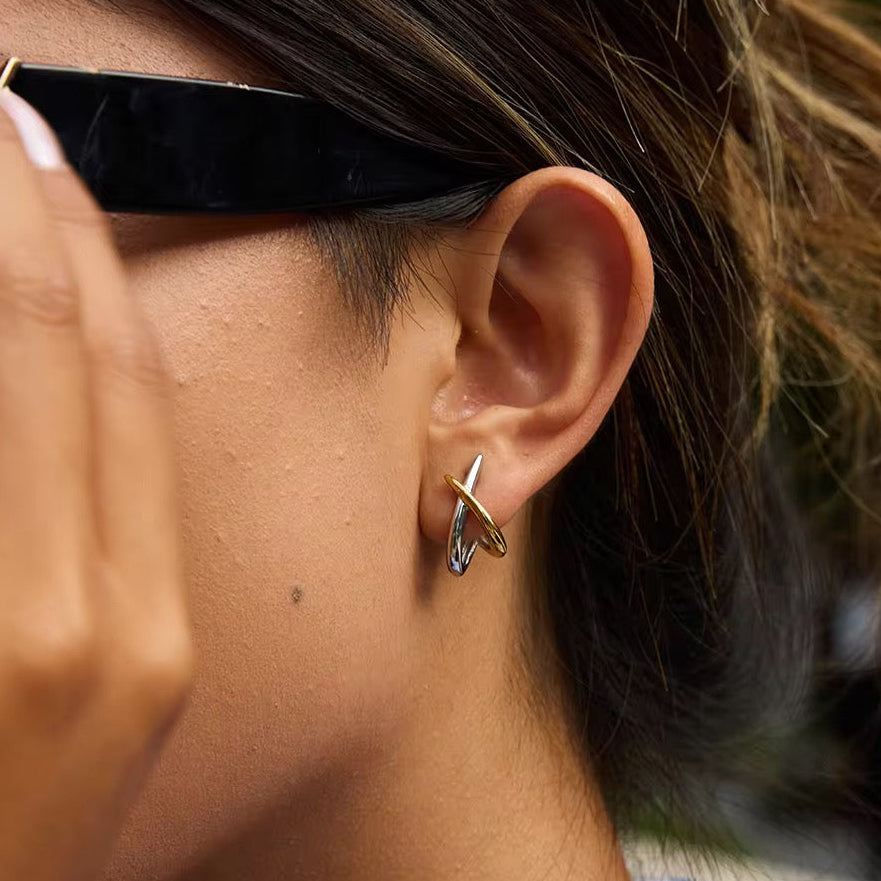 Two Toned Dainty X Studs