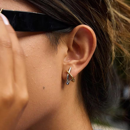 Two Toned Dainty X Studs