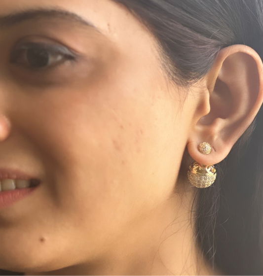 Studded Sandwich Earrings-Gold and Silver