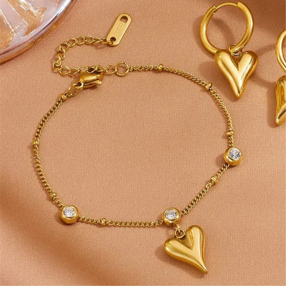 SS Heart Charm Bracelets-3 styles