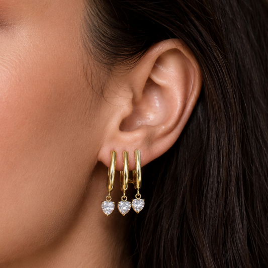 Triple Heart Charm Earrings - Gold