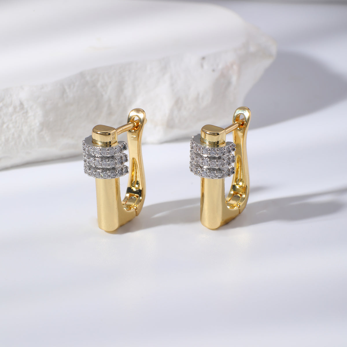 Luxe Bar Squre Stud Earrings-Gold
