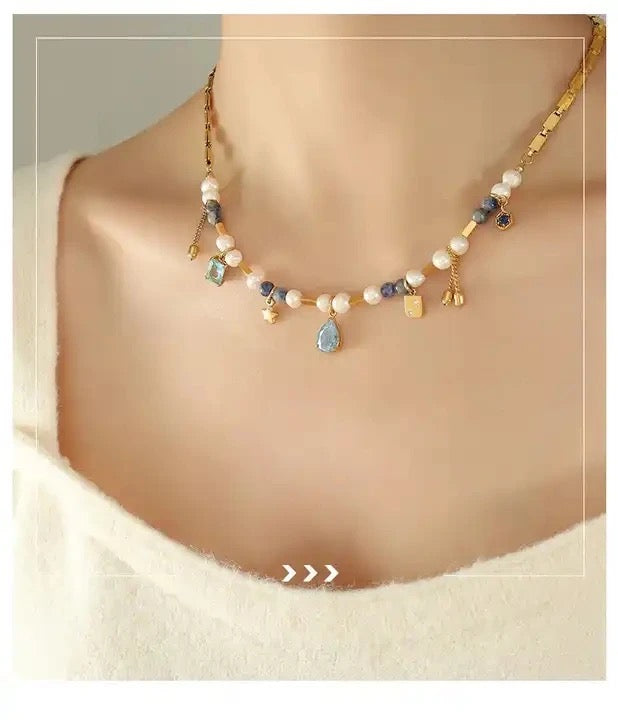 Stone Fresh Water Pearl Executive Necklace-Blue