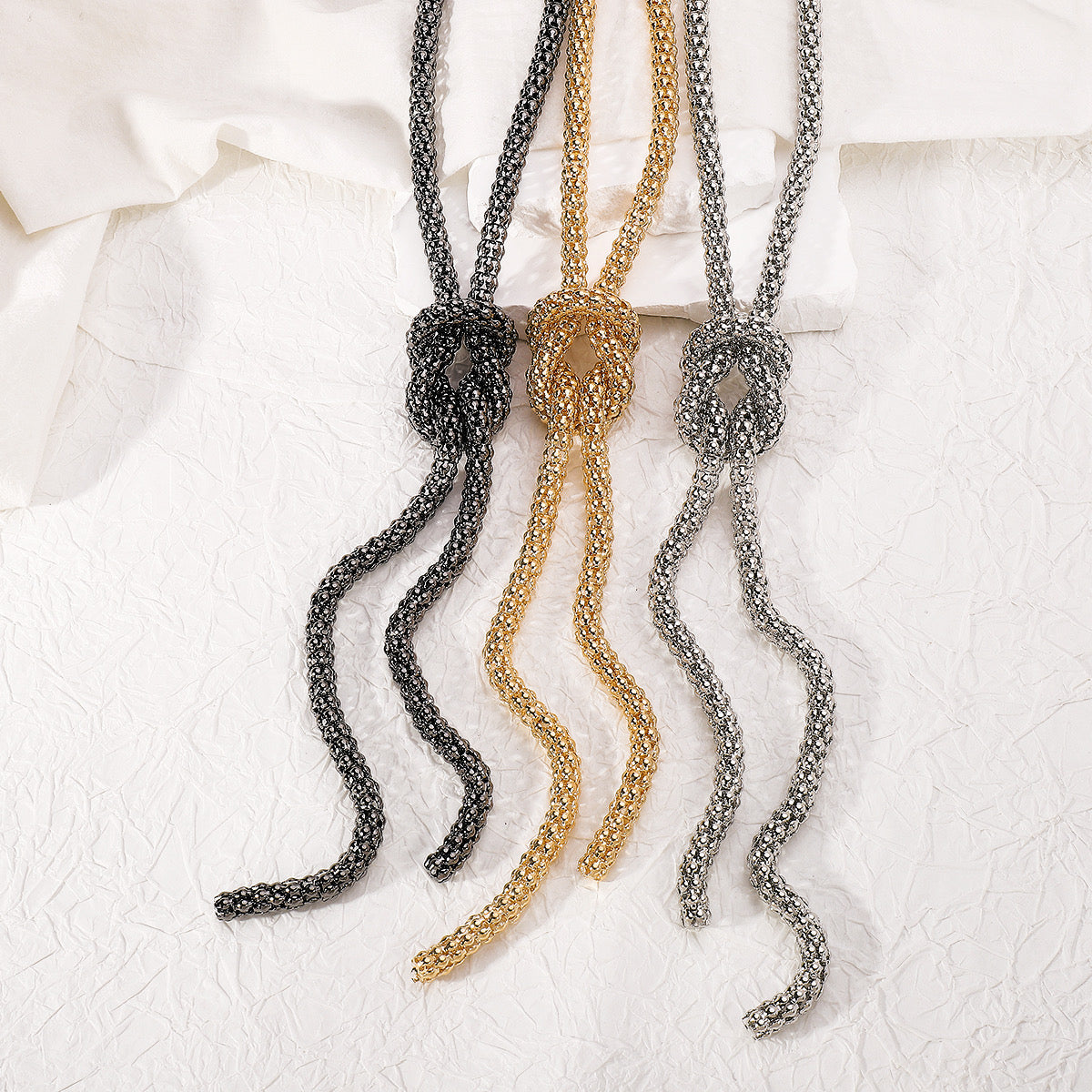Mesh  XLong Knotted Necklace-Gold & Silver