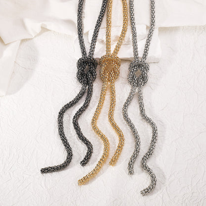 Mesh  XLong Knotted Necklace-Gold & Silver