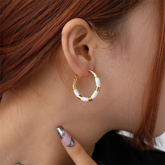 White Enamel Striped Hoops