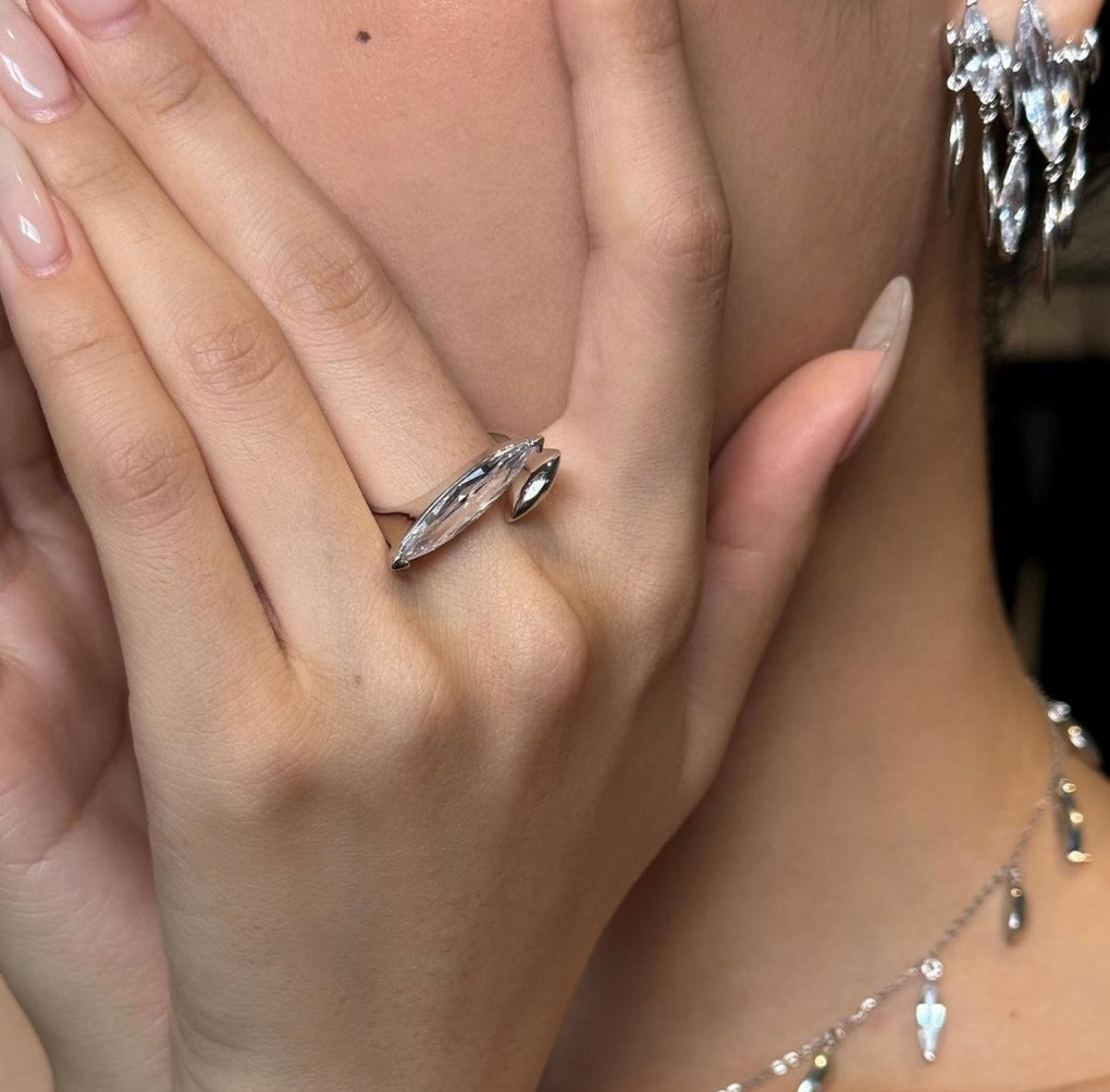 Silver Sharpnel Stone Ring