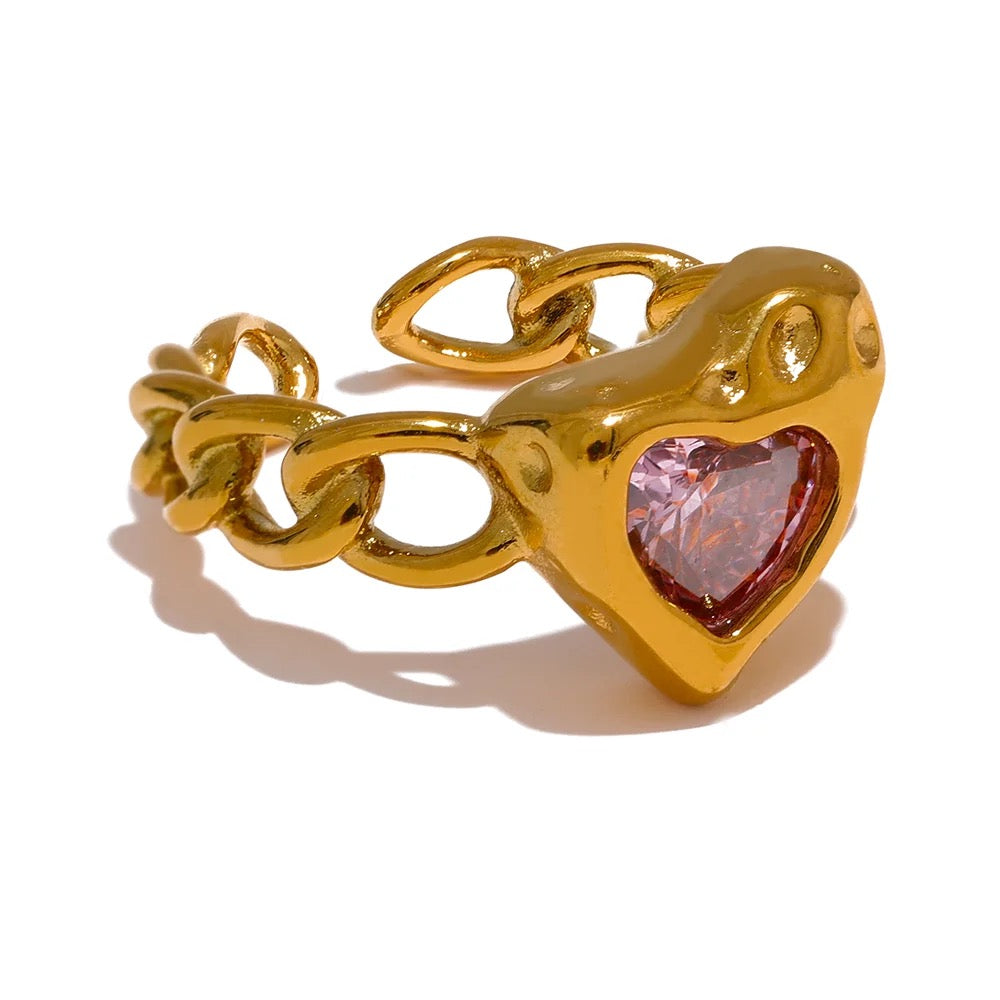 Chunky Purple Heart SS Ring - Gold