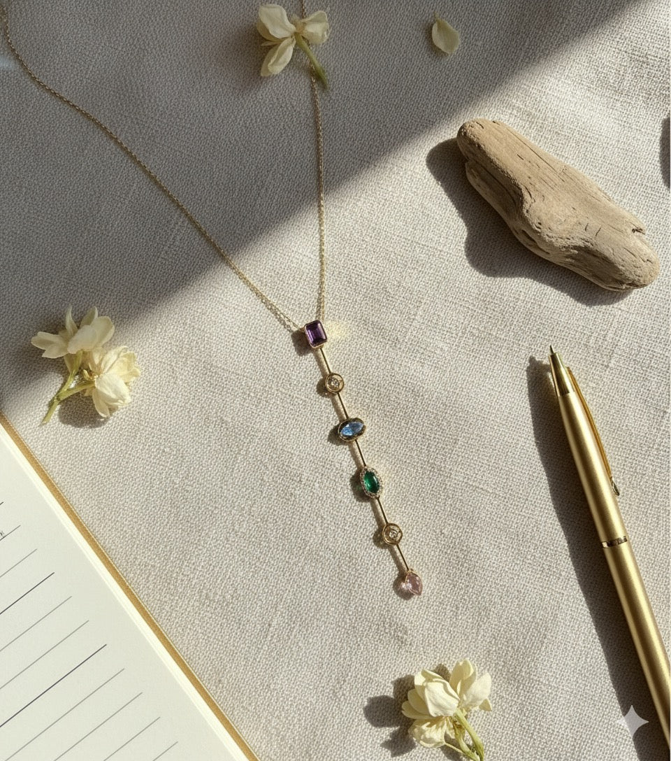Verticle Gemstone Drop Necklace- 2 Styles
