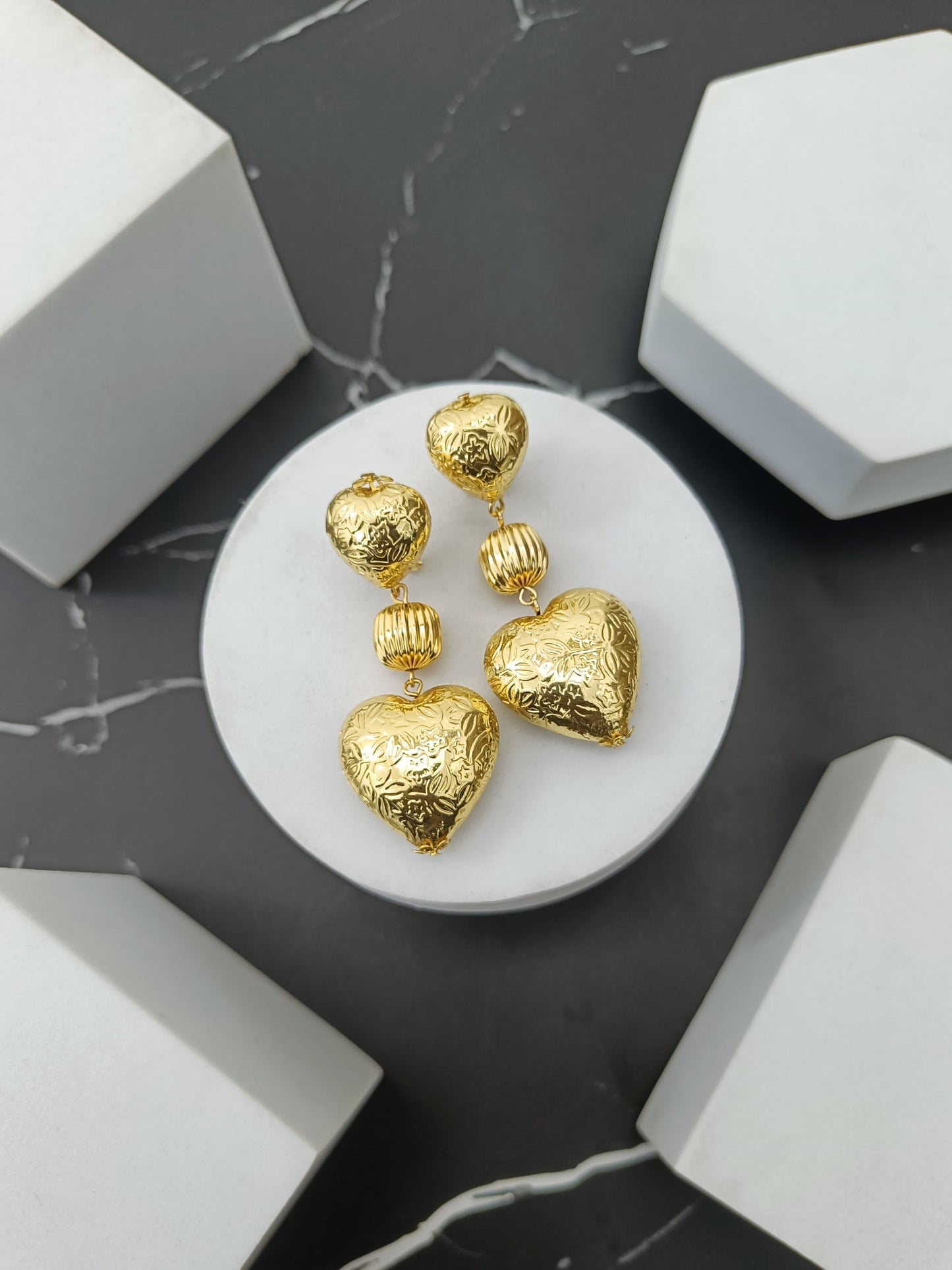 Jewel Toned Heart Orb Earrings-2Types