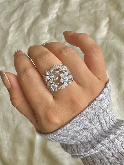 Studded 3D Flower Statement Ring