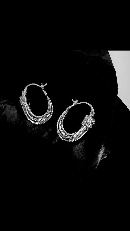Elegant Silver Studded Hoop Earrings