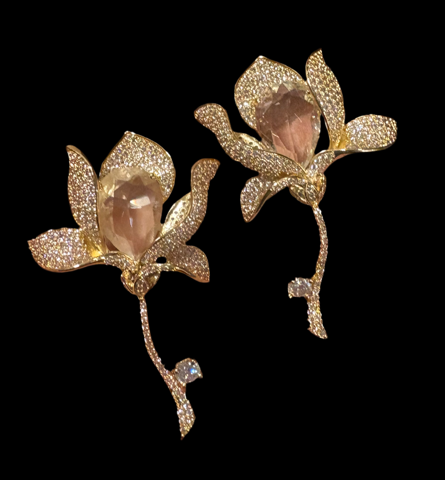 Ultimate Diamond Flower Stem Earrings-Gold