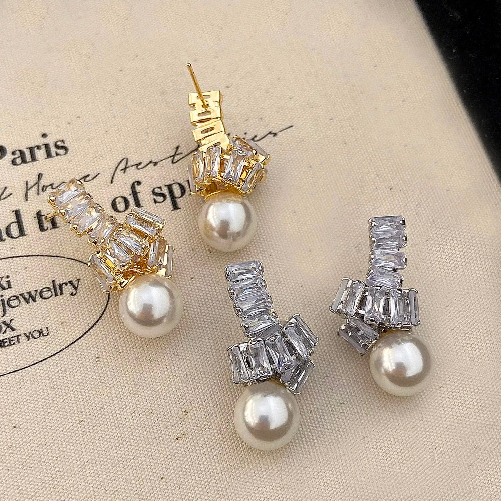 Pearl Baguette Stud Earrings