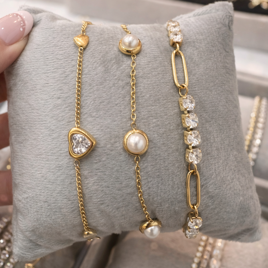 SS Heart Pearl Bracelet- 3 options