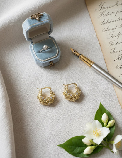 Uneven Studded Mini Hoop Earrings-Gold