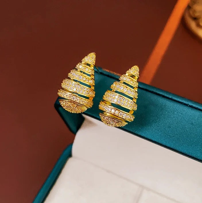 Studded Ring Drop Earrings-Gold