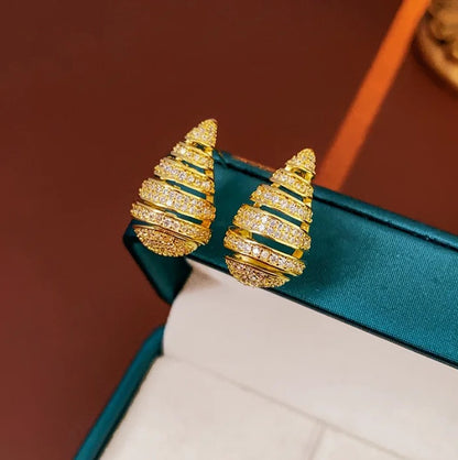 Studded Ring Drop Earrings-Gold