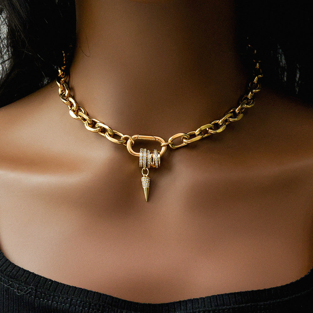 Carabiner Spike Necklace-Gold