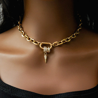 Carabiner Spike Necklace-Gold