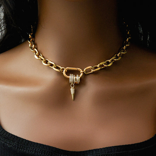Carabiner Spike Necklace-Gold