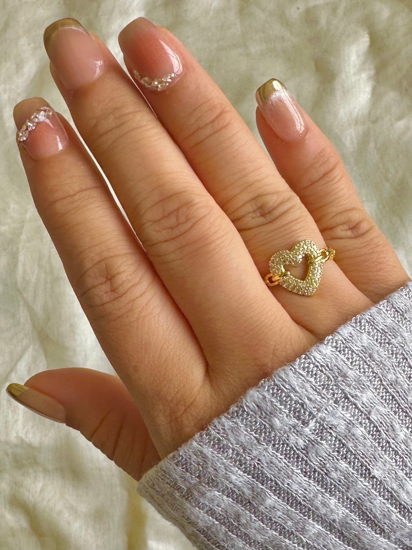 Studded Heart Halo Gold Ring