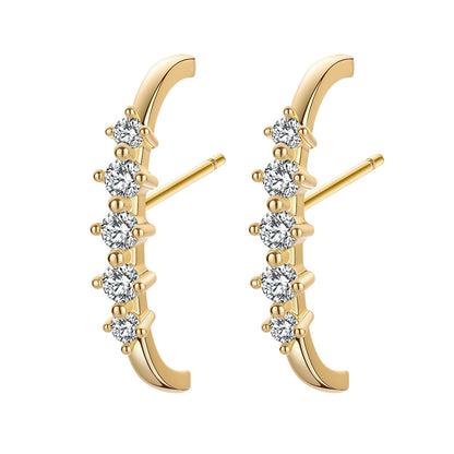 Vertical Studded Huggies/ Cuffed Earrings-Gold