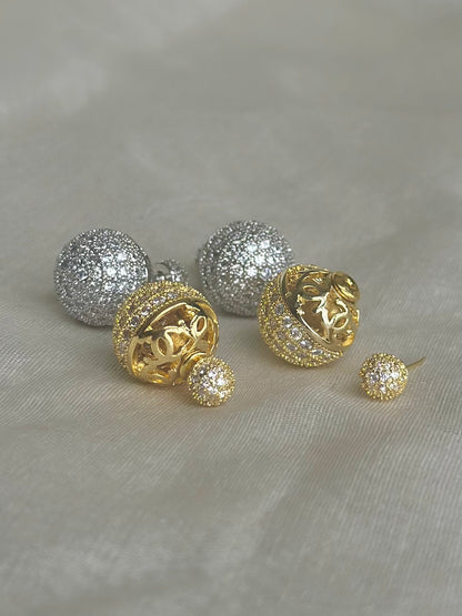 Studded Sandwich Earrings-Gold and Silver