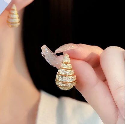 Studded Ring Drop Earrings-Gold