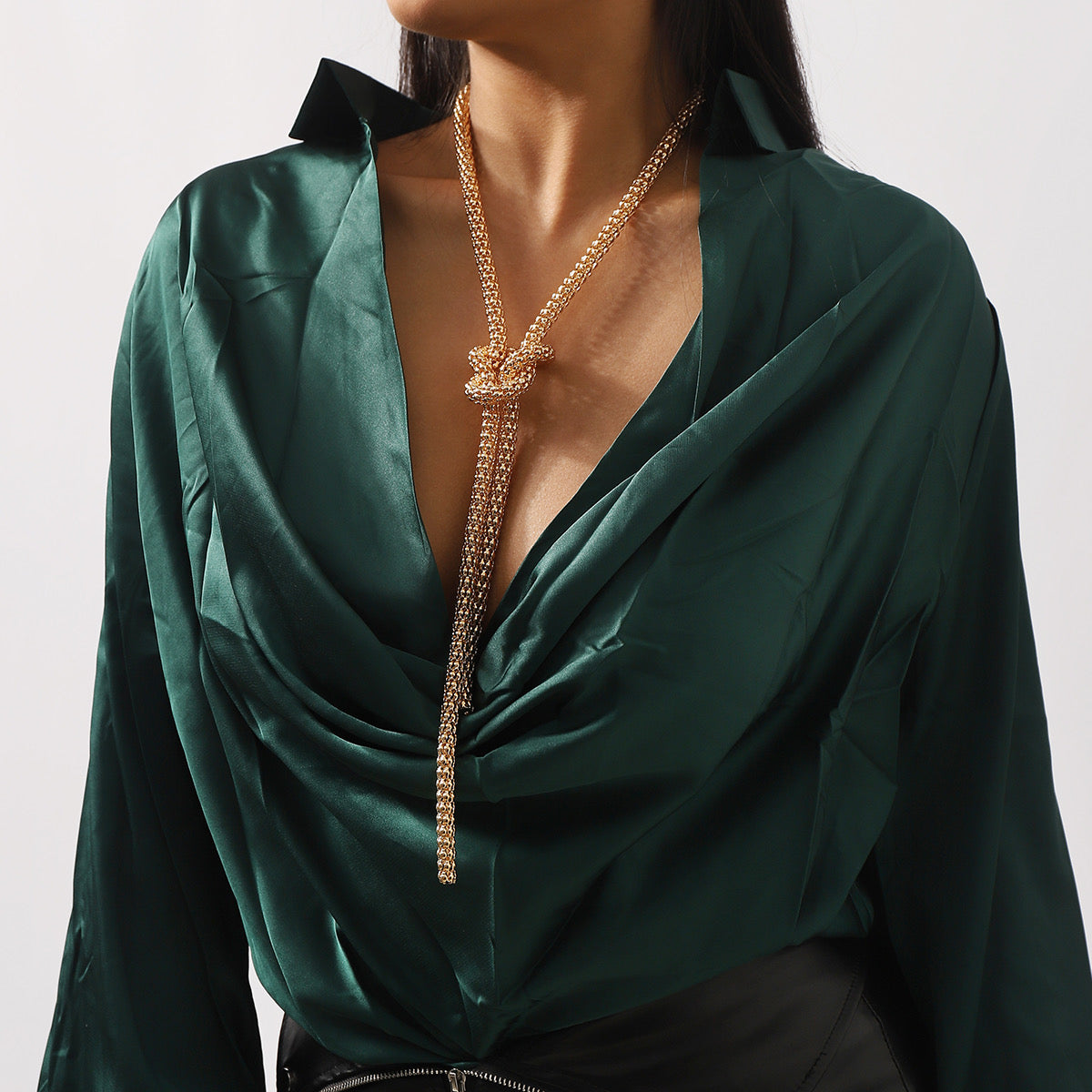 Mesh  XLong Knotted Necklace-Gold & Silver