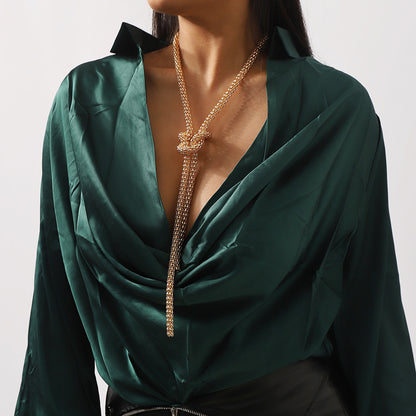 Mesh  XLong Knotted Necklace-Gold & Silver