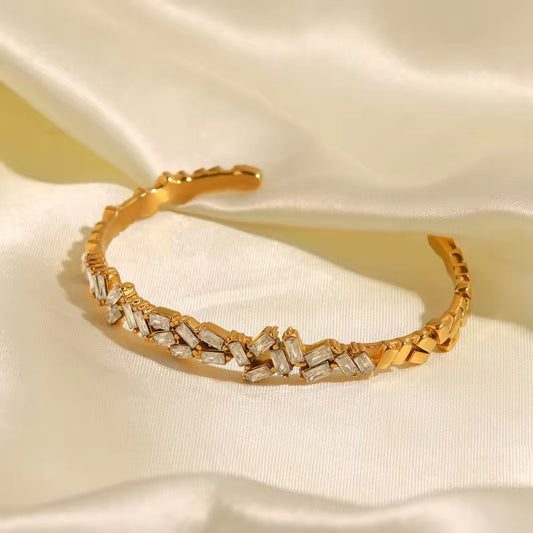 Thin Criss Cross Baguette Adjustable Kada Bracelet- Gold