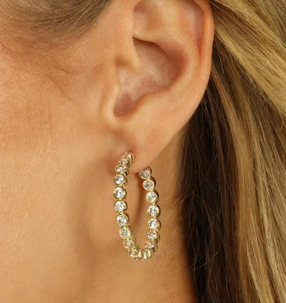 Eternity Studded Medium Gold Hoops