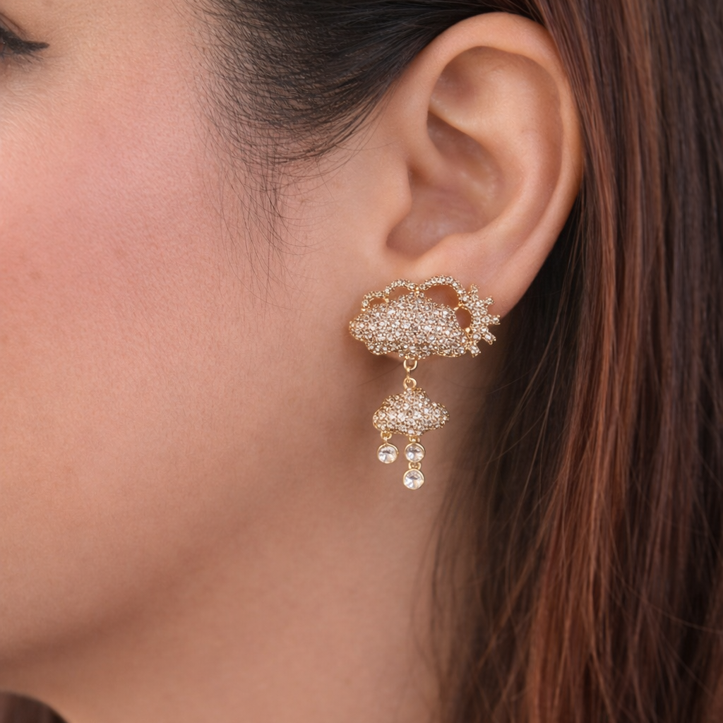 Studded Cloud Earrings-Gold