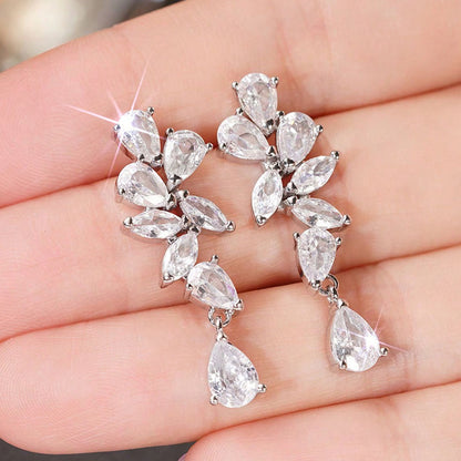 Glam Cascading Teardrop Earrings-Silver