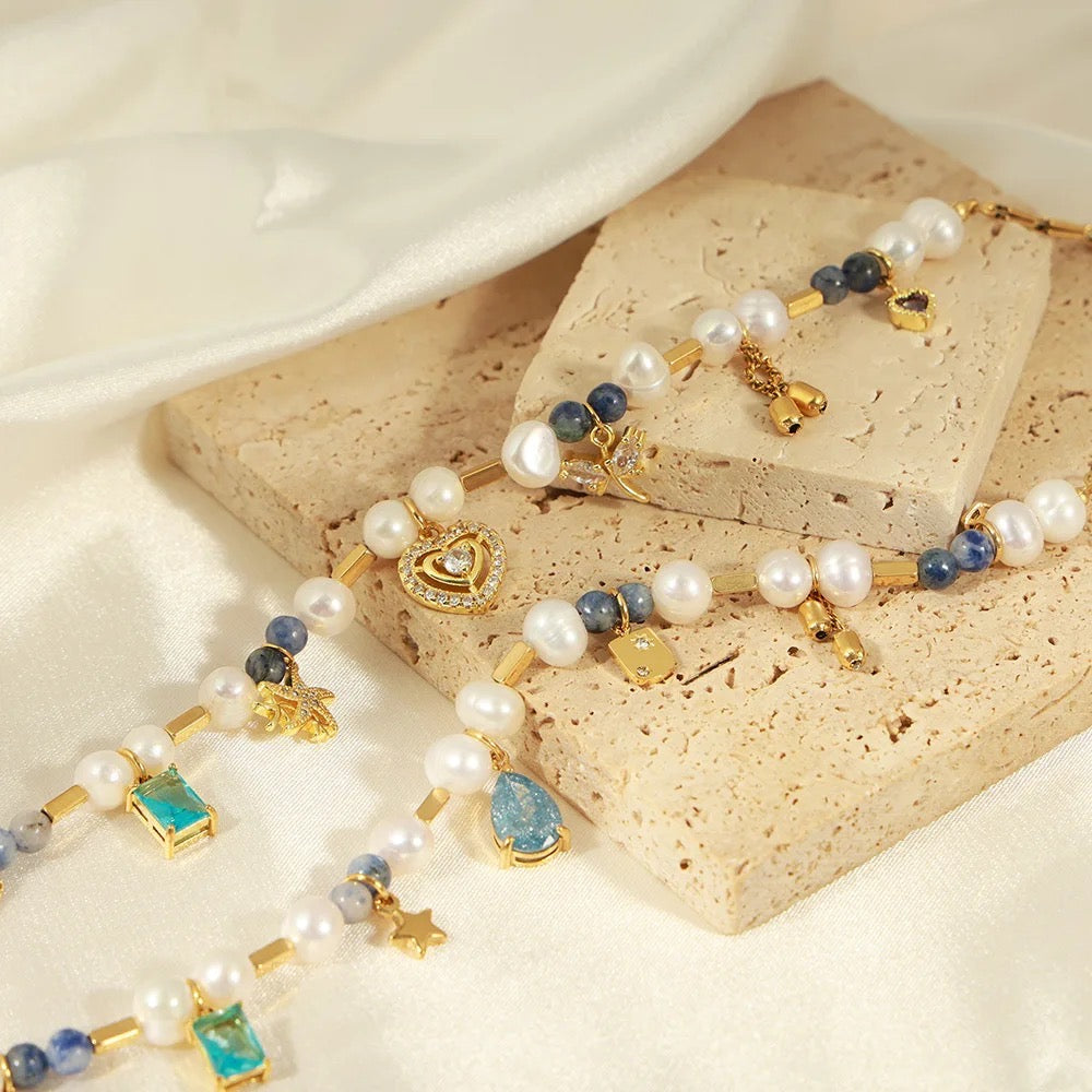 Stone Fresh Water Pearl Executive Necklace-Blue