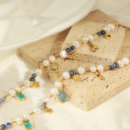Stone Fresh Water Pearl Executive Necklace-Blue