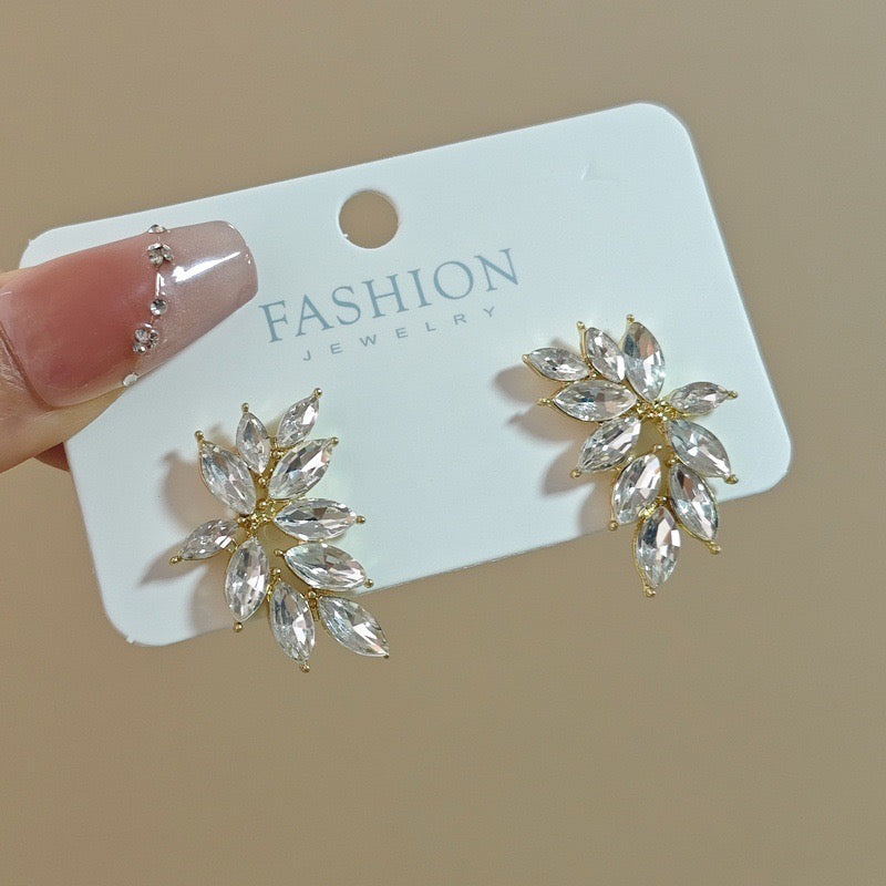 Leaf Zircon Studs-Gold