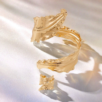 Wrapping Leaf Bracelet + Ring -Gold Set