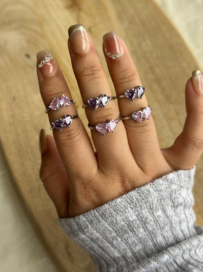 Heart Pear Crystal Silver Mini Ring