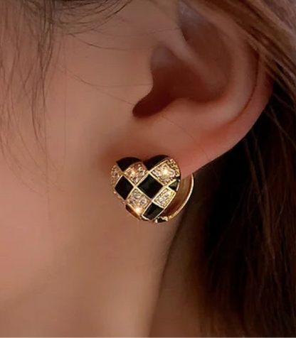 Reversible B&W Heart Stud Earrings