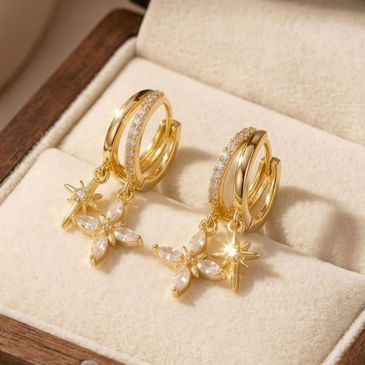 Dangling Starlit Earrings-Gold