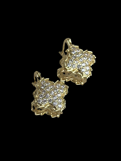 Studded Clover Gold Bali Earrings