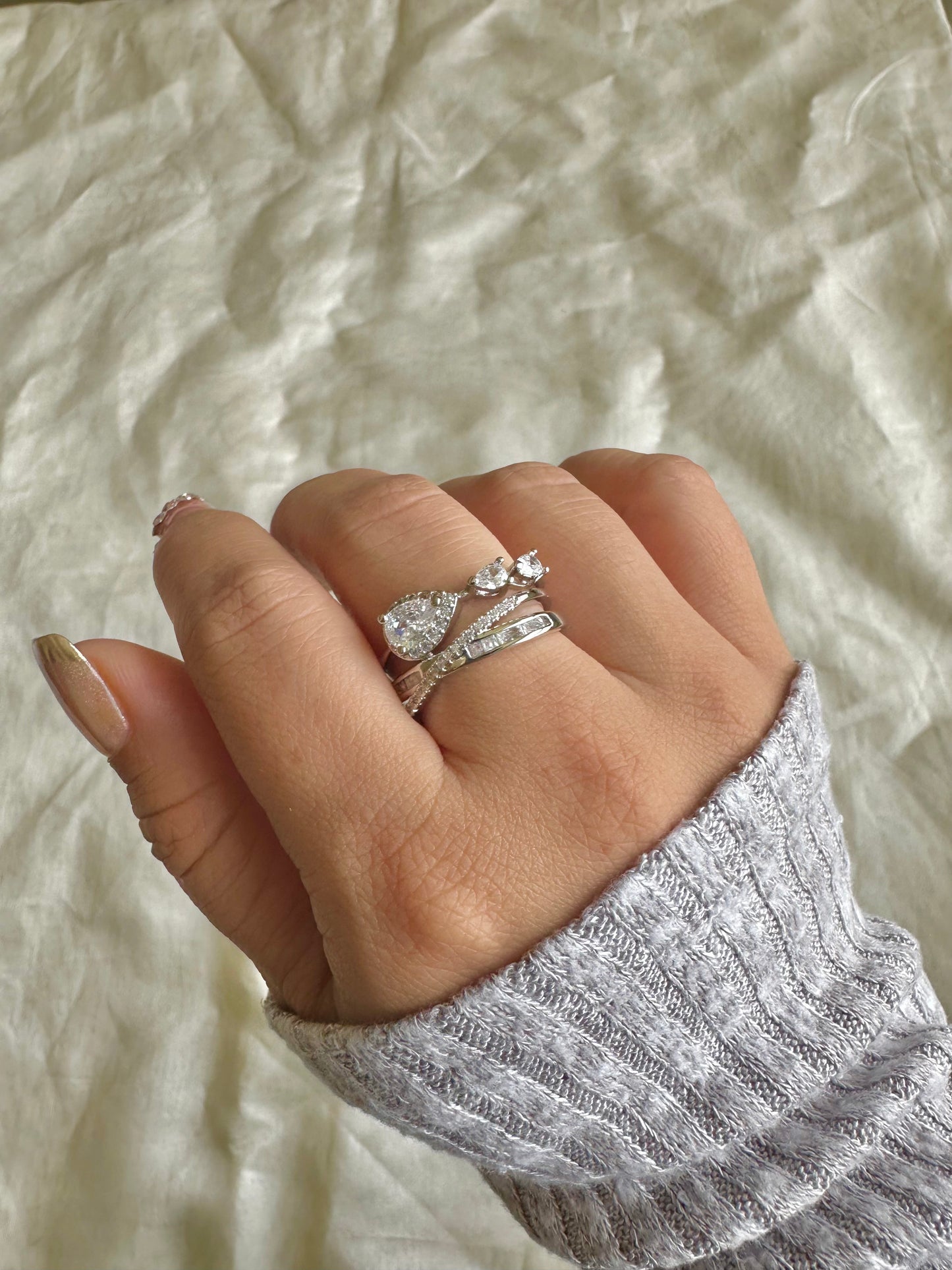 Three Drop Solitaire Ring