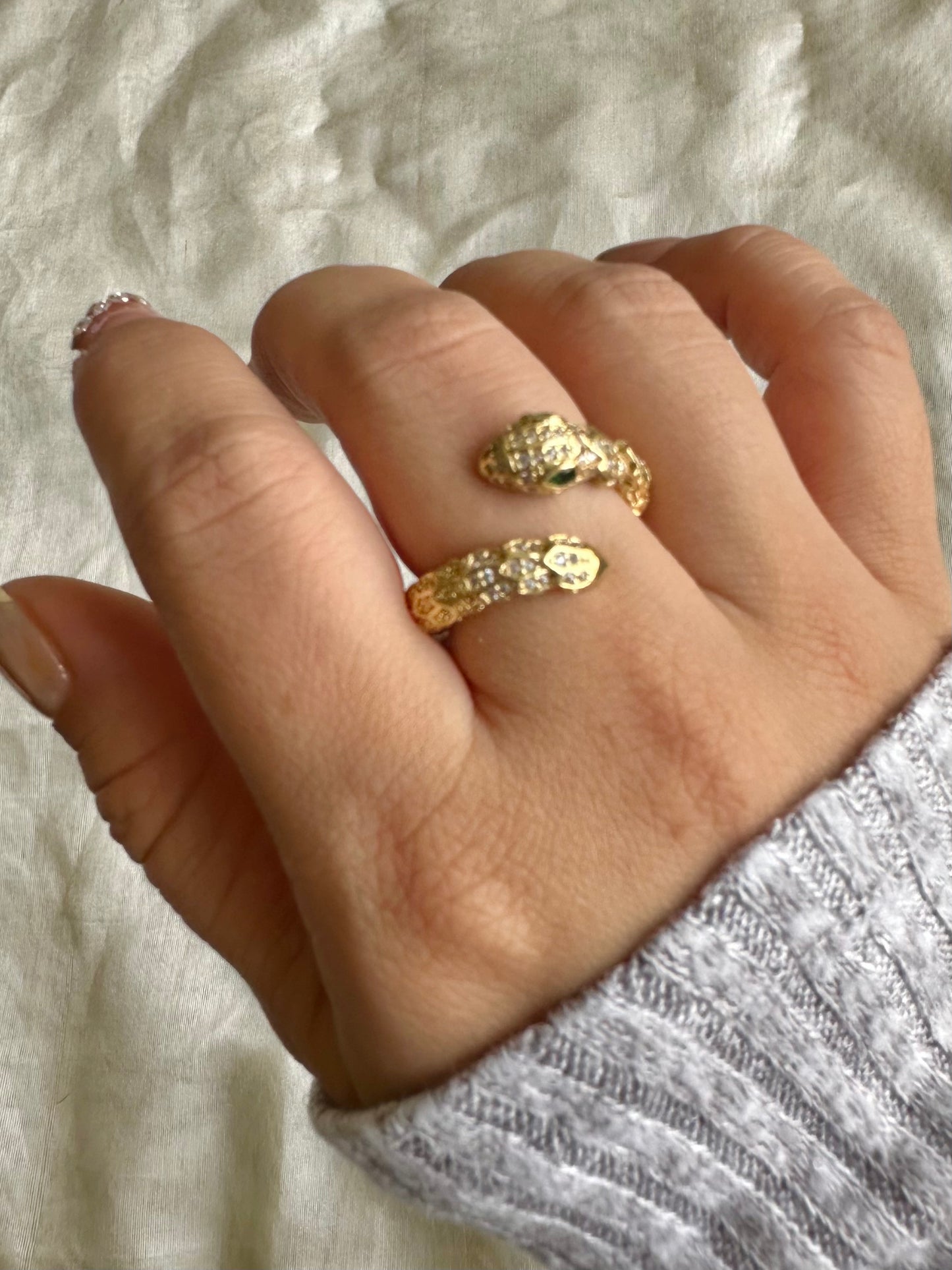 Chunky Snake Studded Ring-Gold