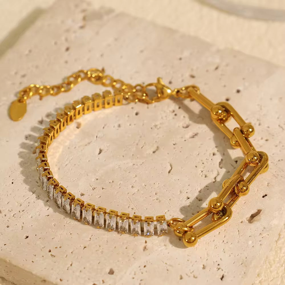 Link & Tennis Half n Half SS Bracelet