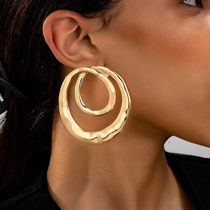 Sculpted Double Loop XLEarrings-Gold